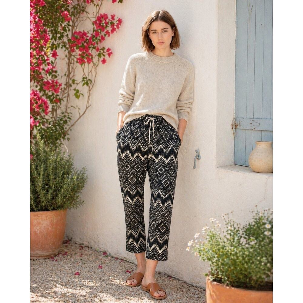 J.Crew Black White Geometric Print Pants Drawstring Boho Artsy NWT Size 0
